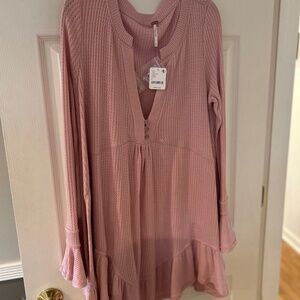 NWT Free People Pink Small $98 Waffle Knit Top/Dress/Tunic